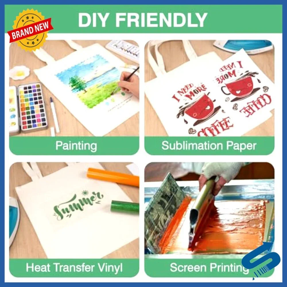 Canvas Tote Bag Eco-Friendly Machine Washable Grocery Shopping DIY Projects
